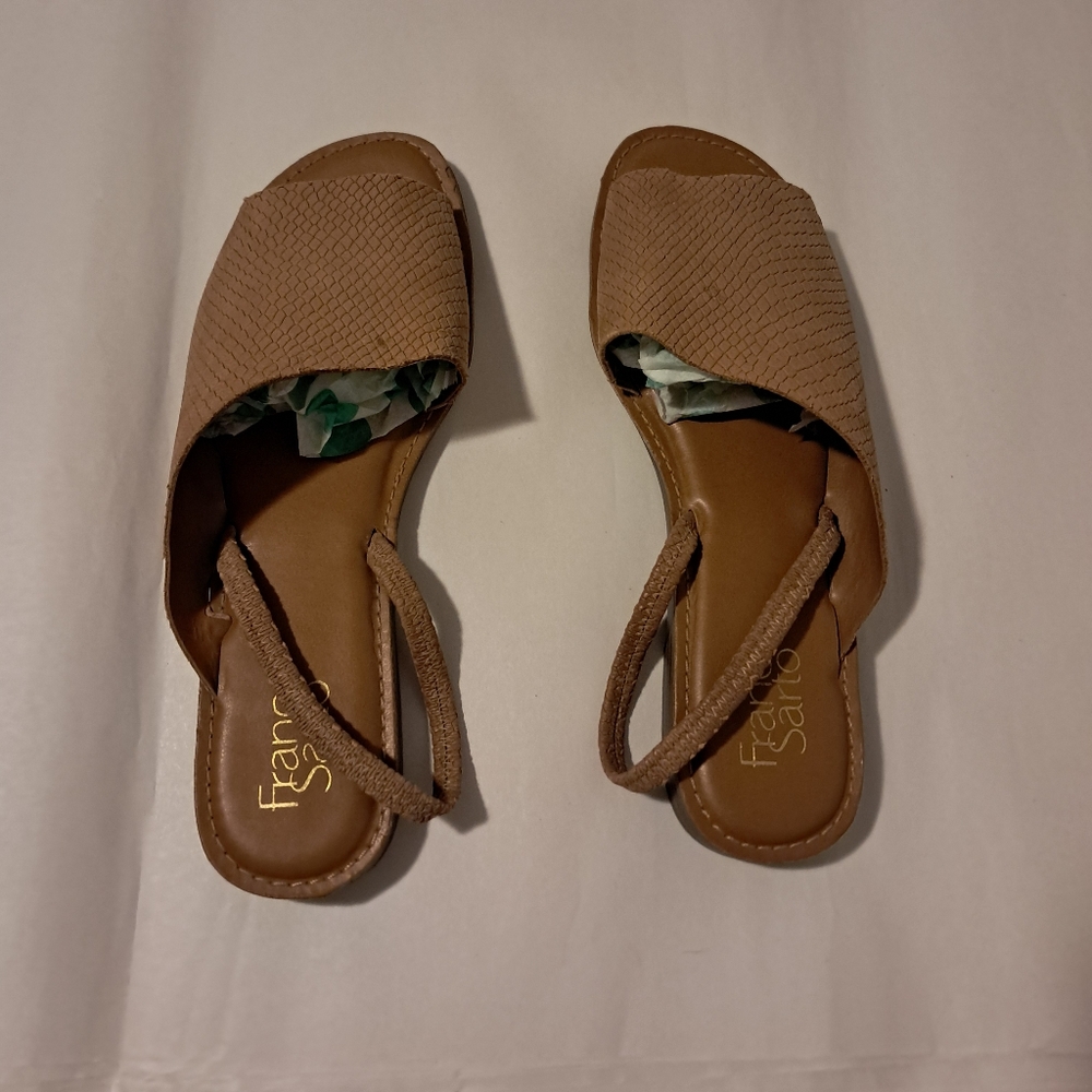 Franco Sarto Leather Glory Open Toe Slingback Sandal Minimalist Neutral 8.5M